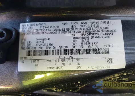 2018 Ford Focus Se from USA, damaged, VIN 1FADP3F23JL245453